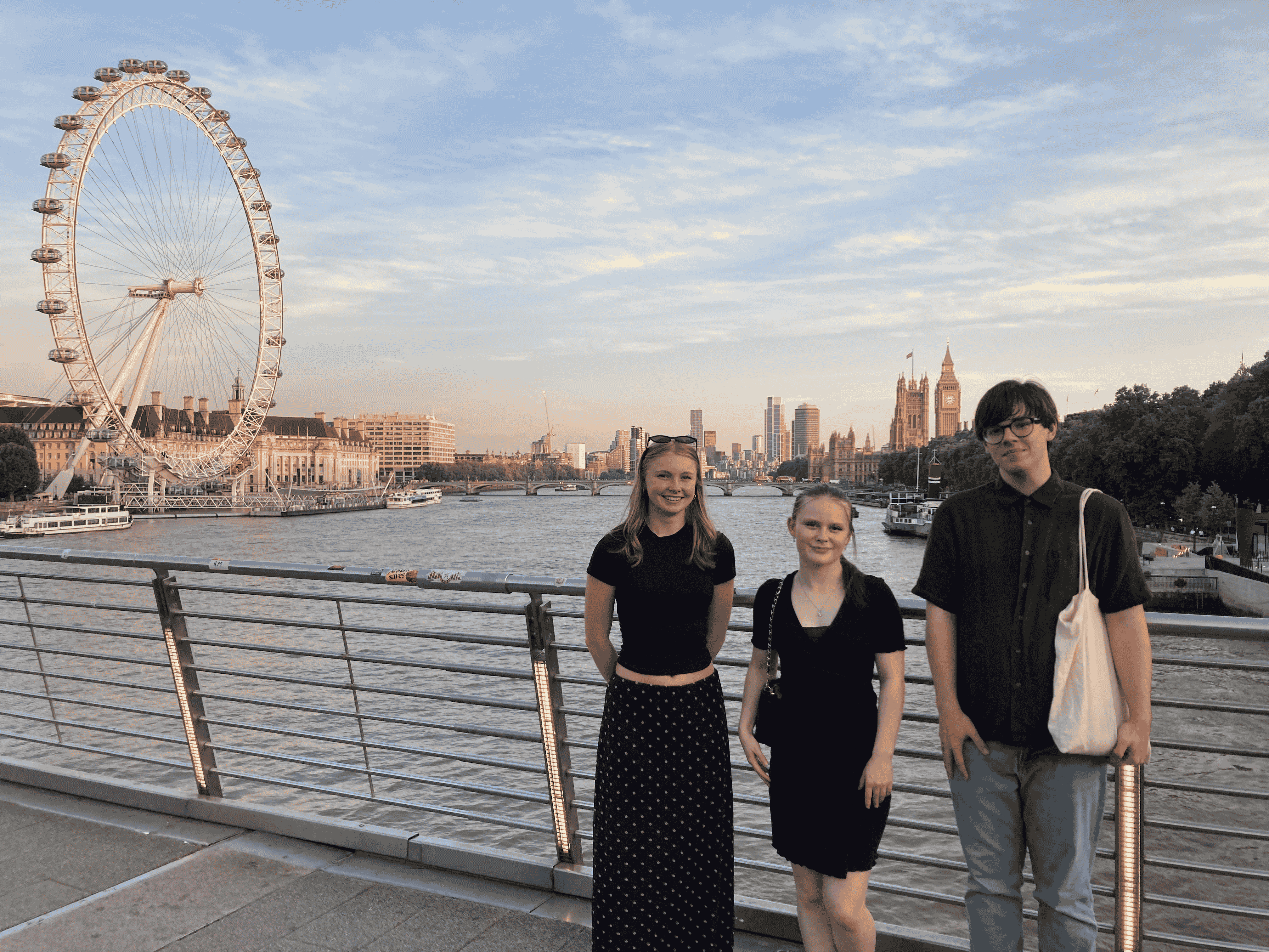 Freya Pritchard (Ceredigion Youth Council Chair), Hannah Bowhay (Ceredigion Youth Council Vice-Chair) and Gwilym Morus (UKYP MYP) at London’s Golden Jubilee Bridge