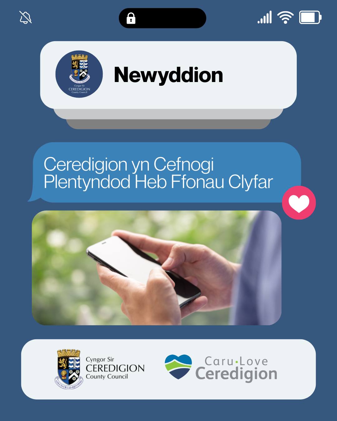 Awdurdod Lleol Ceredigion yn Cefnogi Mudiad Cenedlaethol Plentyndod Heb Ffonau Clyfar