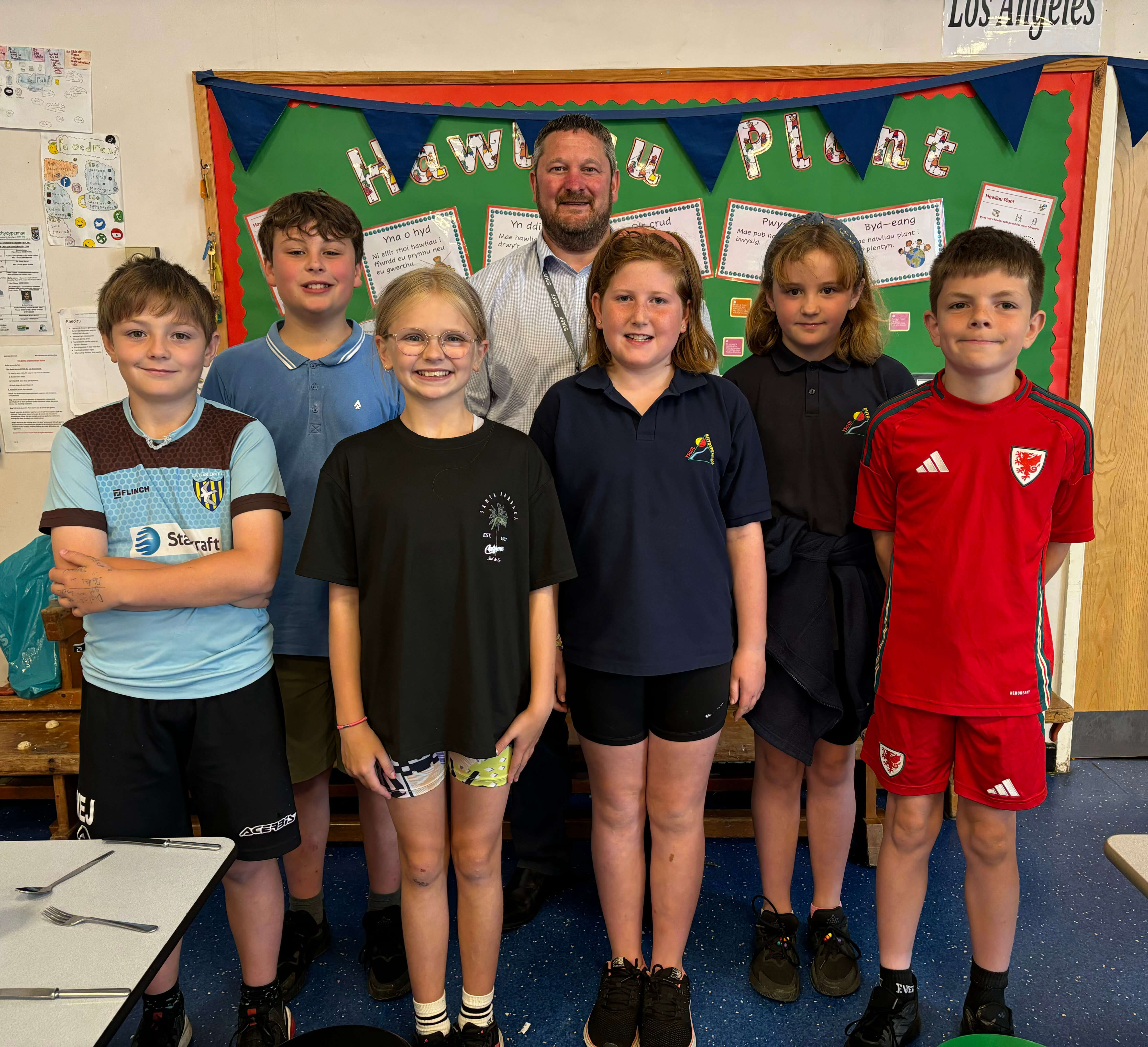 Members of Ysgol Rhydypennau School Council with Headteacher Peter Leggett.