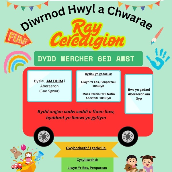 Bysiau Diwrnod Hywl a Chwarae RAY Ceredigion