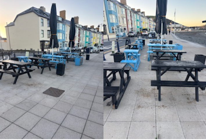 Pavement Seating at The Hut, south beach Aberystwyth